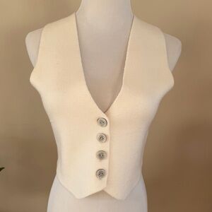 Zara Cream Cropped Knit Buttoned Vest